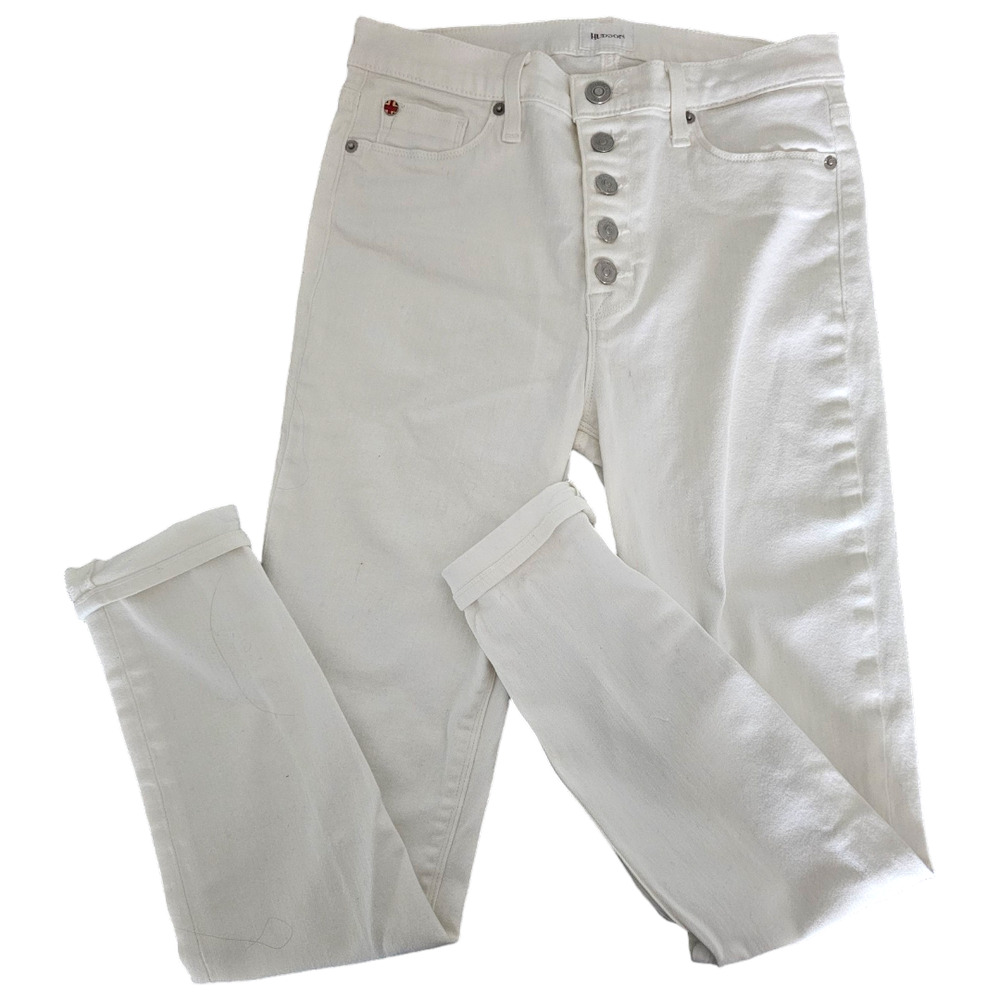 HUDSON Ciara Highrise Skinny Exposed Button Jeans White Denim Women's Size 28